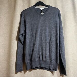 Peter Millar Gray Merino Silk Blend V-Neck Sweater - Large Golf Preppy